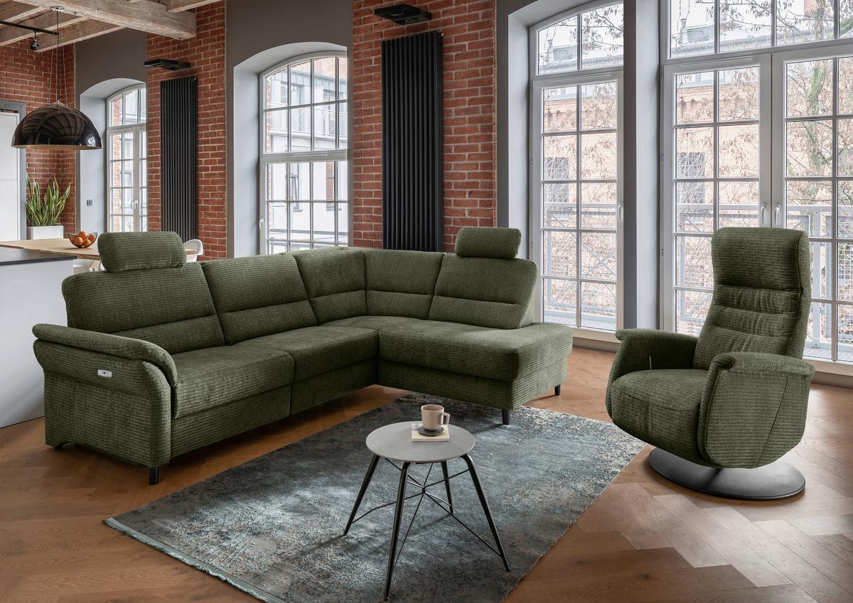 Ecksofa Cavoli Olivgrün Relaxfunktion S: 266x190 cm - Schwarz/Olivgrün, MODERN, Textil (266/190cm) - Livetastic