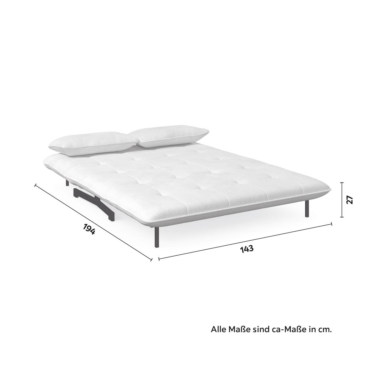 Rozkládací pohovka LUNA, bilé buklé, max.240 kg - bílá/černá, Moderní, kov/textil (143/84/81cm) - Bessagi Home