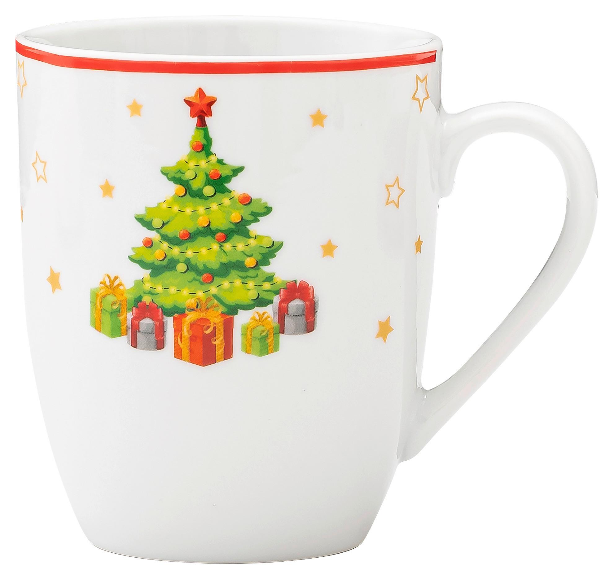 Kaffeebecher Doro Weihnachtsdesign 350 ml - Rot/Weiß, Design, Keramik (7,6/9,7cm) - Luca Bessoni
