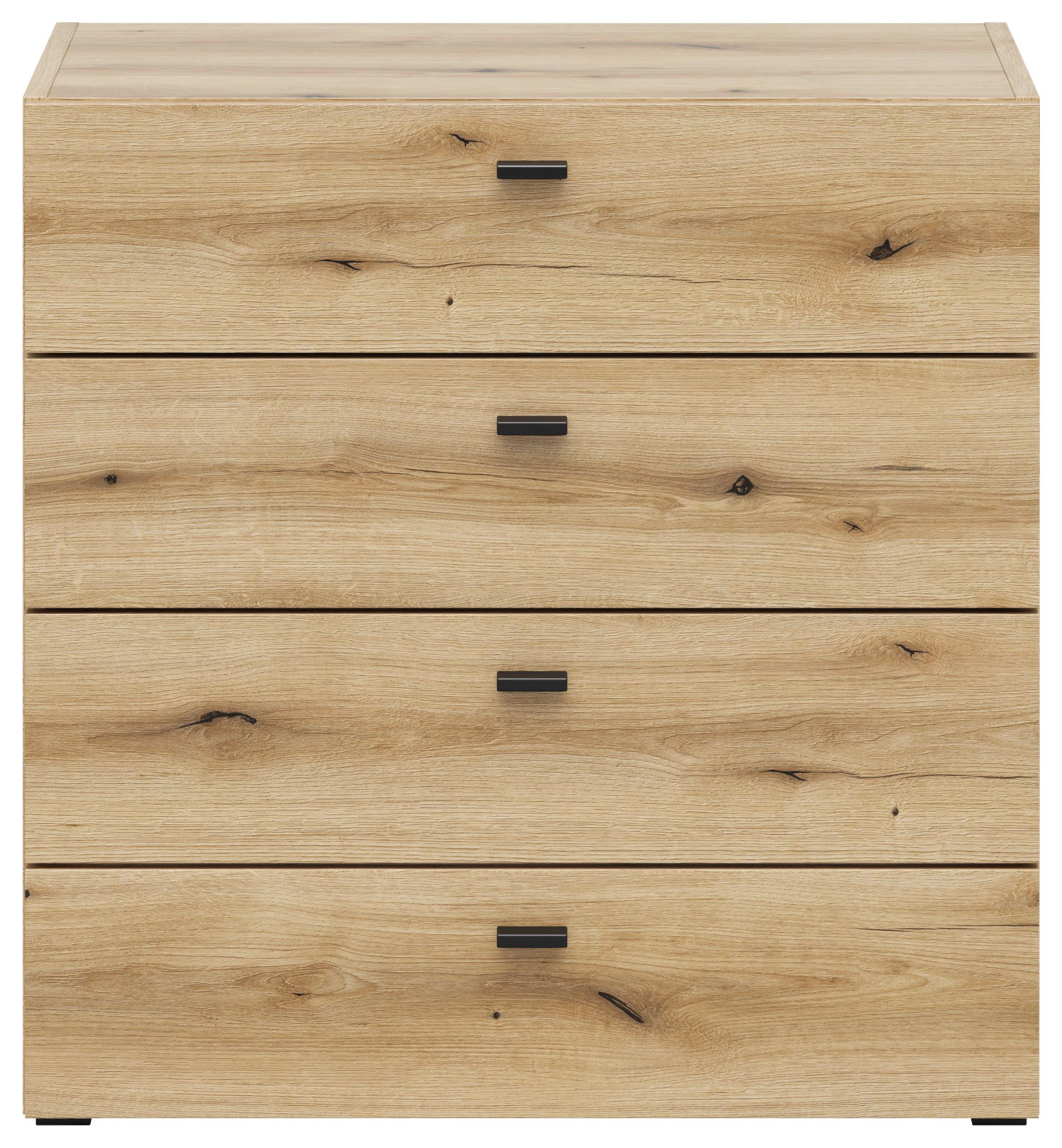 Kommode 4 Laden, B: 64 cm Sixty-Four , Eichefarben - Eichefarben/Schwarz, Trend, Holzwerkstoff (64/64/35cm)