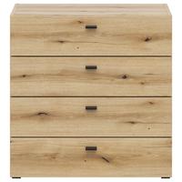 Kommode 4 Laden, B: 64 cm Sixty-Four , Eichefarben - Eichefarben/Schwarz, Trend, Holzwerkstoff (64/64/35cm)