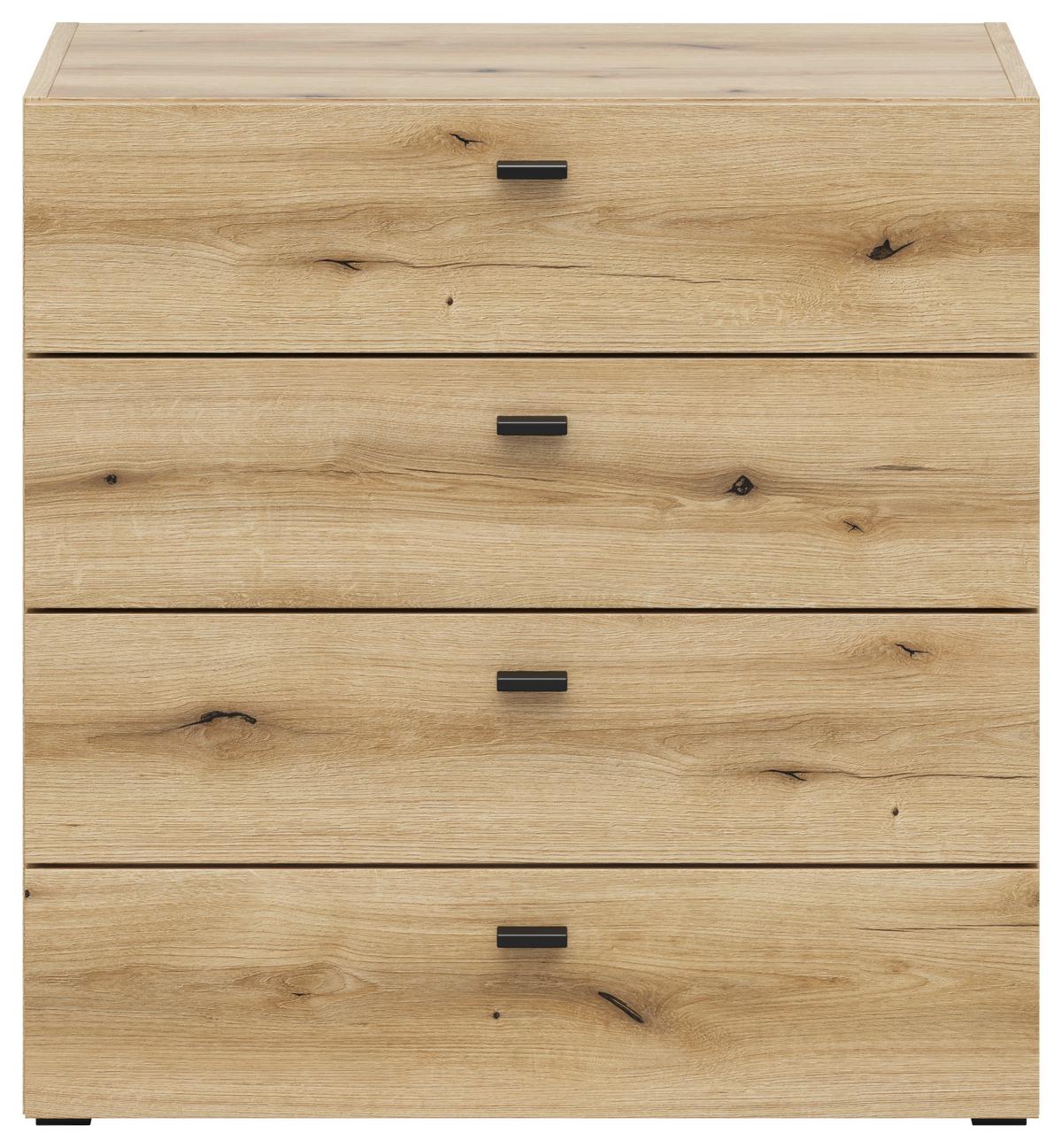 Kommode 4 Laden, B: 64 cm Sixty-Four , Eichefarben - Eichefarben/Schwarz, Trend, Holzwerkstoff (64/64/35cm)