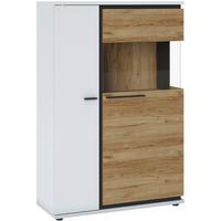 Vitrine Salinas Weiß Eichefarben/Glasfront Rechts - Eichefarben/Schwarz, Trend, Glas/Holzwerkstoff (93/139,8/37cm)