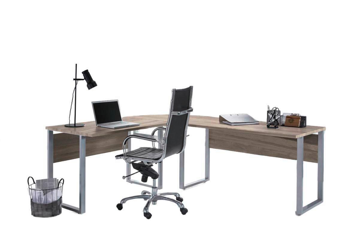 Eckschreibtisch Office Edition Sonoma Eiche Dekor L:205-177cm - Silberfarben/Sonoma Eiche, MODERN, Holzwerkstoff/Metall (205-177/77/177-205cm) - MID.YOU