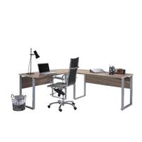 Eckschreibtisch Office Edition Sonoma Eiche Dekor L:205-177cm - Silberfarben/Sonoma Eiche, MODERN, Holzwerkstoff/Metall (205-177/77/177-205cm) - MID.YOU