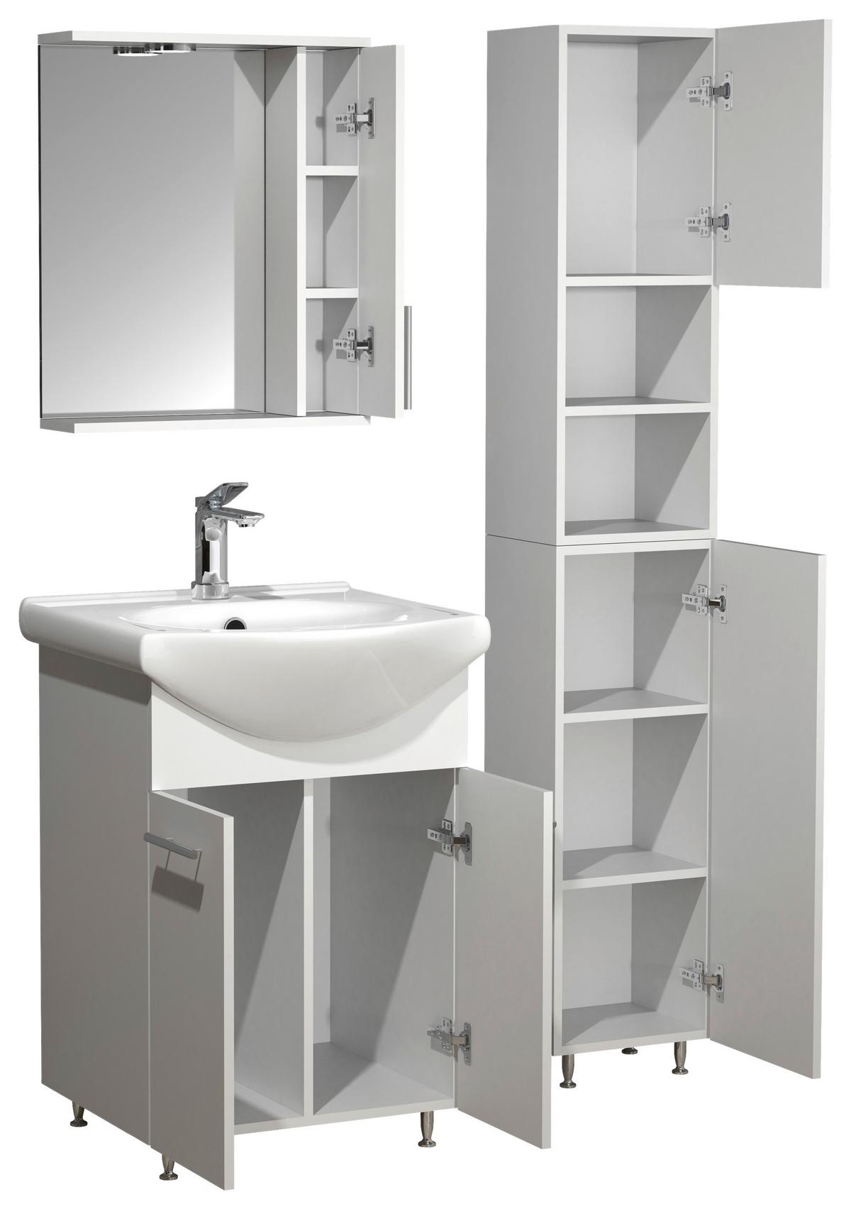 Badmöbel-set 4-tlg. Lisalo M B: 80 Cm Weiß Dekor - Silberfarben/Weiß, MODERN, Glas/Keramik (80cm) - MID.YOU