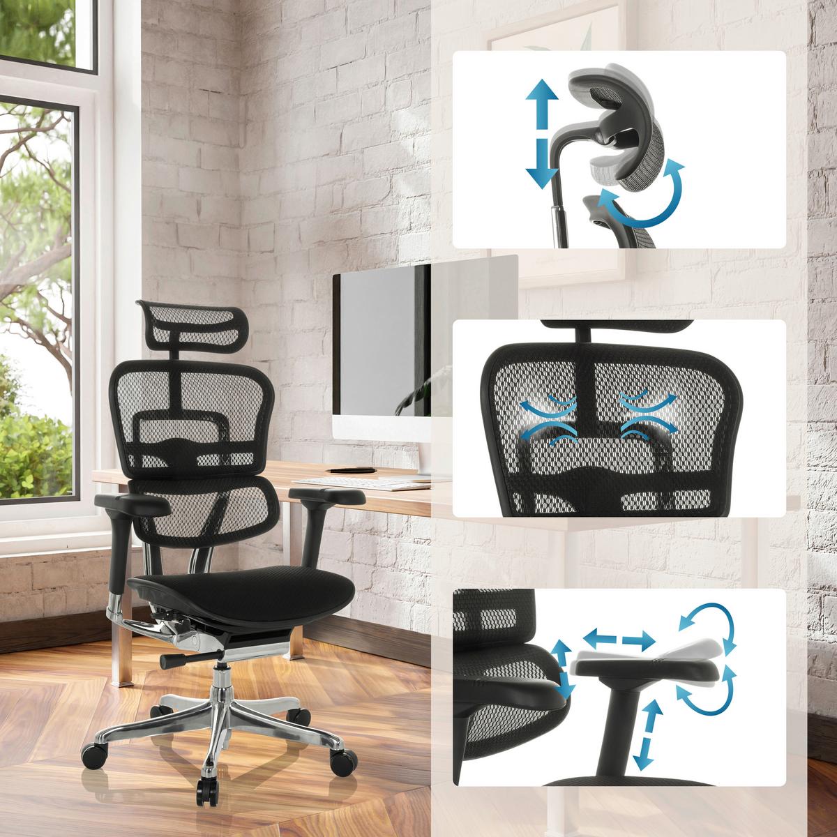 Drehstuhl Ergohuman Gen2 Schwarz B: 78 Cm - Silberfarben/Schwarz, MODERN, Kunststoff/Textil (78/117 - 136/64cm) - MID.YOU