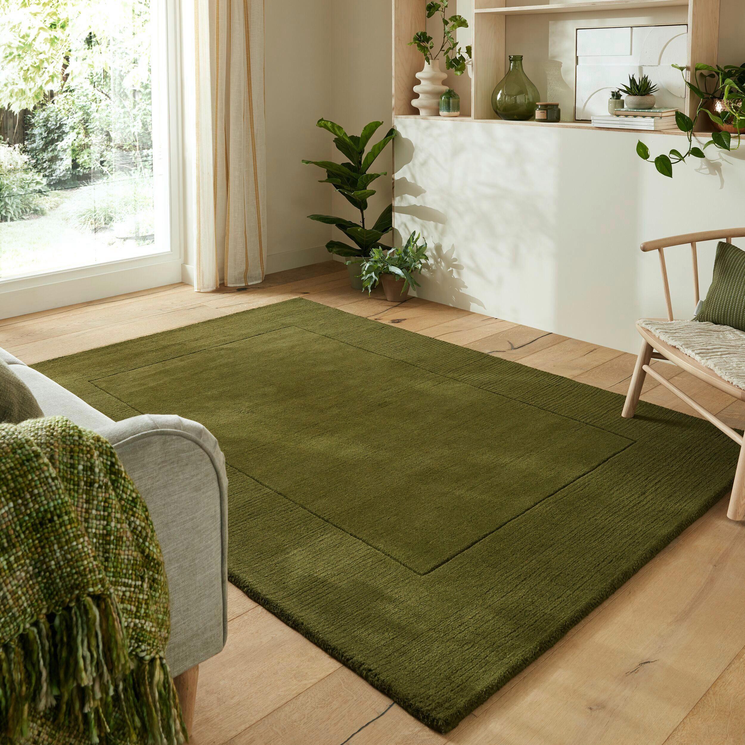 Handwebteppich Woll Bordüre Grün 200x290 - Olivgrün, Basics, Textil (200/290cm)