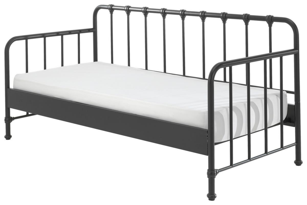 Kinderbett Bronxx 90x200 Cm Eisen Schwarz Mit Rückenlehne - Schwarz, MODERN, Holz/Metall (90/200cm) - Vipack