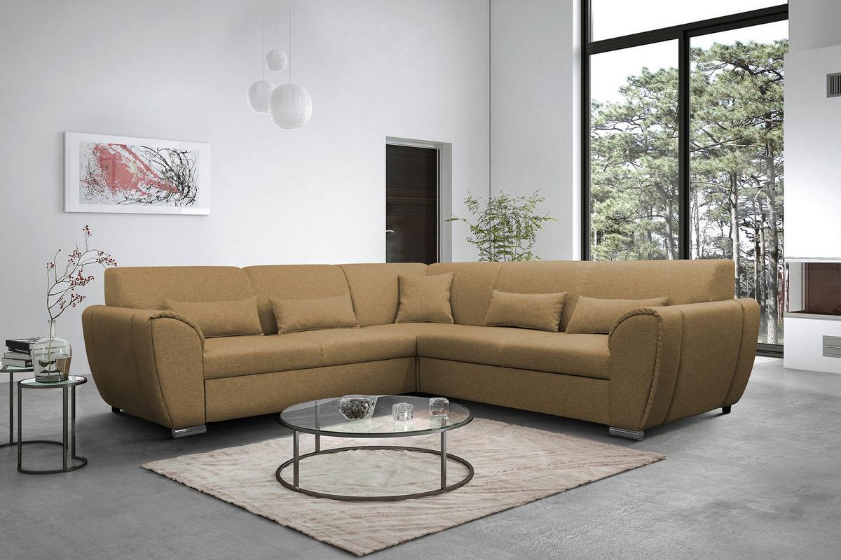 Ecksofa Delux Gelb Mit Schlaffunktion Ottomane Links - Gelb/Silberfarben, Design, Textil (266/266cm) - Livetastic