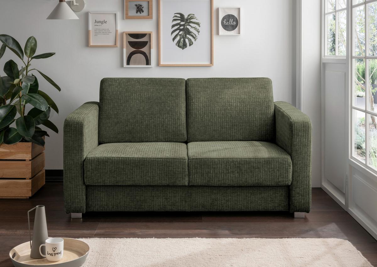 Schlafsofa Mia Mikrofaser Olivgrün, B: 159 cm - Chromfarben/Olivgrün, Basics, Textil (159/88/87cm) - Livetastic