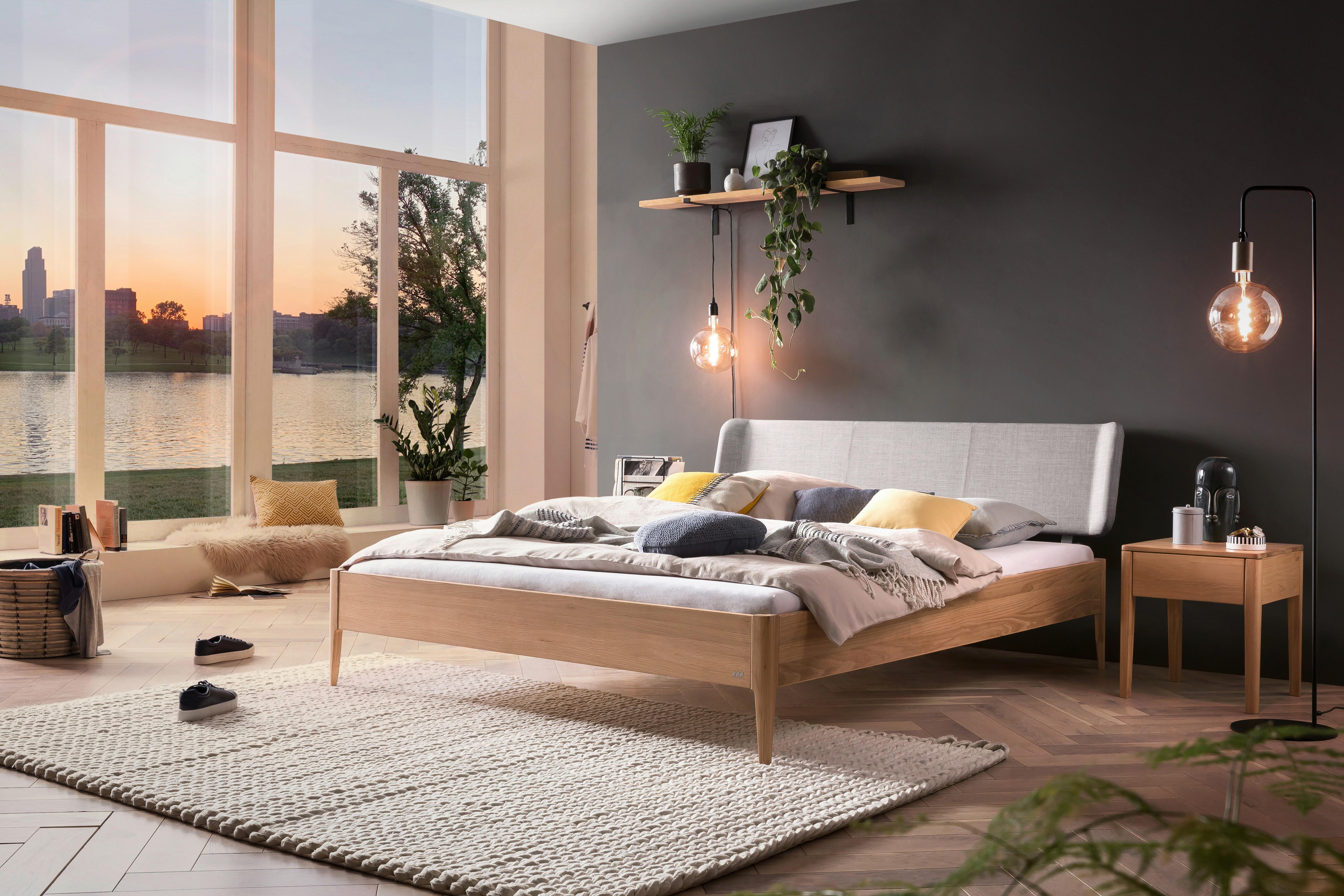 Bett Pienza, Eichefarben 140x200 Cm - Eichefarben/Hellgrau, MODERN, Holz/Textil (140/200cm) - Hasena