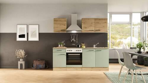 Küchenblock Cara Eiche Artisan/Grün B: 210 cm - Eiche Artisan/Grün, MODERN, Holzwerkstoff (210cm) - FlexWell