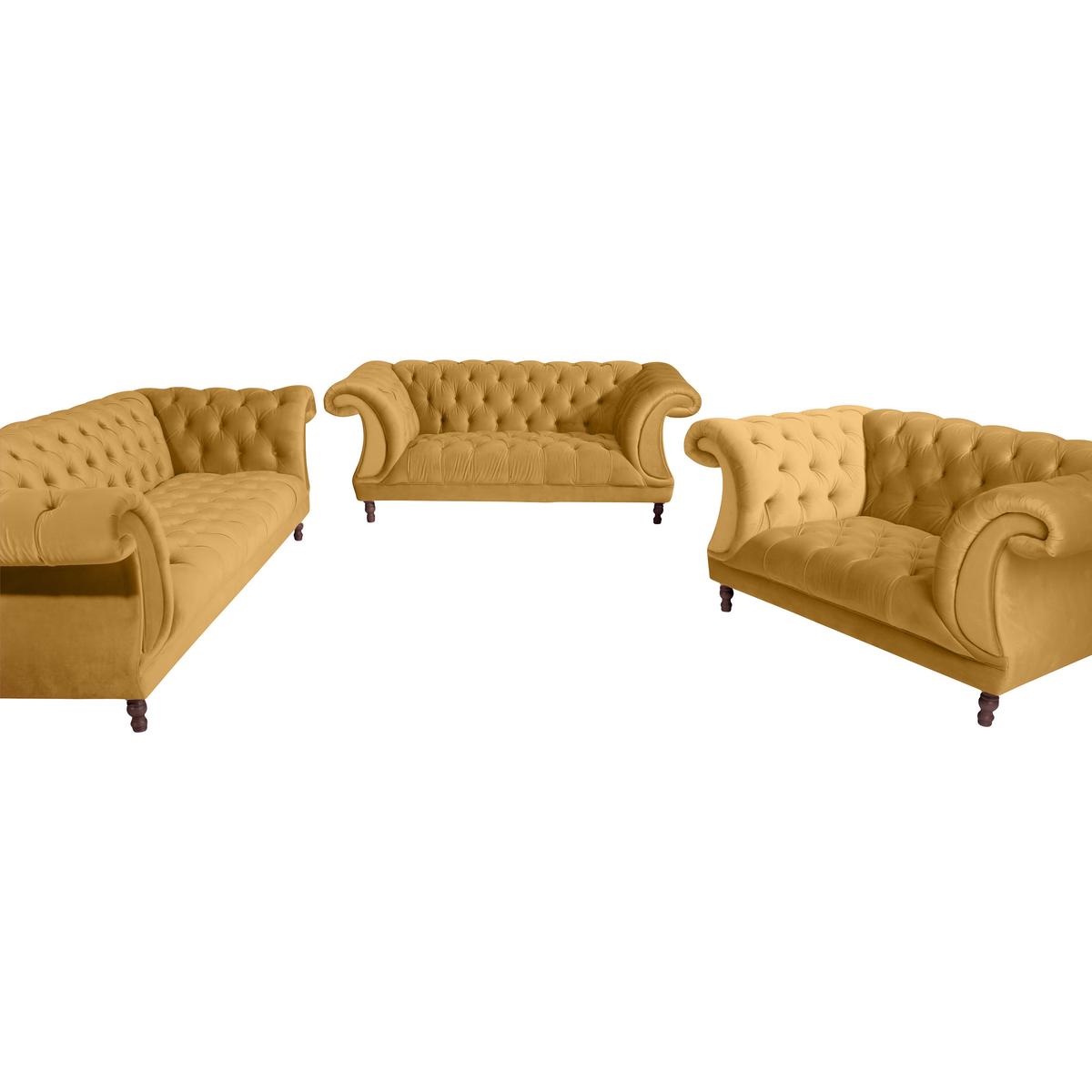 CHESTERFIELD-SOFA IVETTE - Gelb/Nussbaumfarben, Design, Textil (200/80/100cm) - Max Winzer