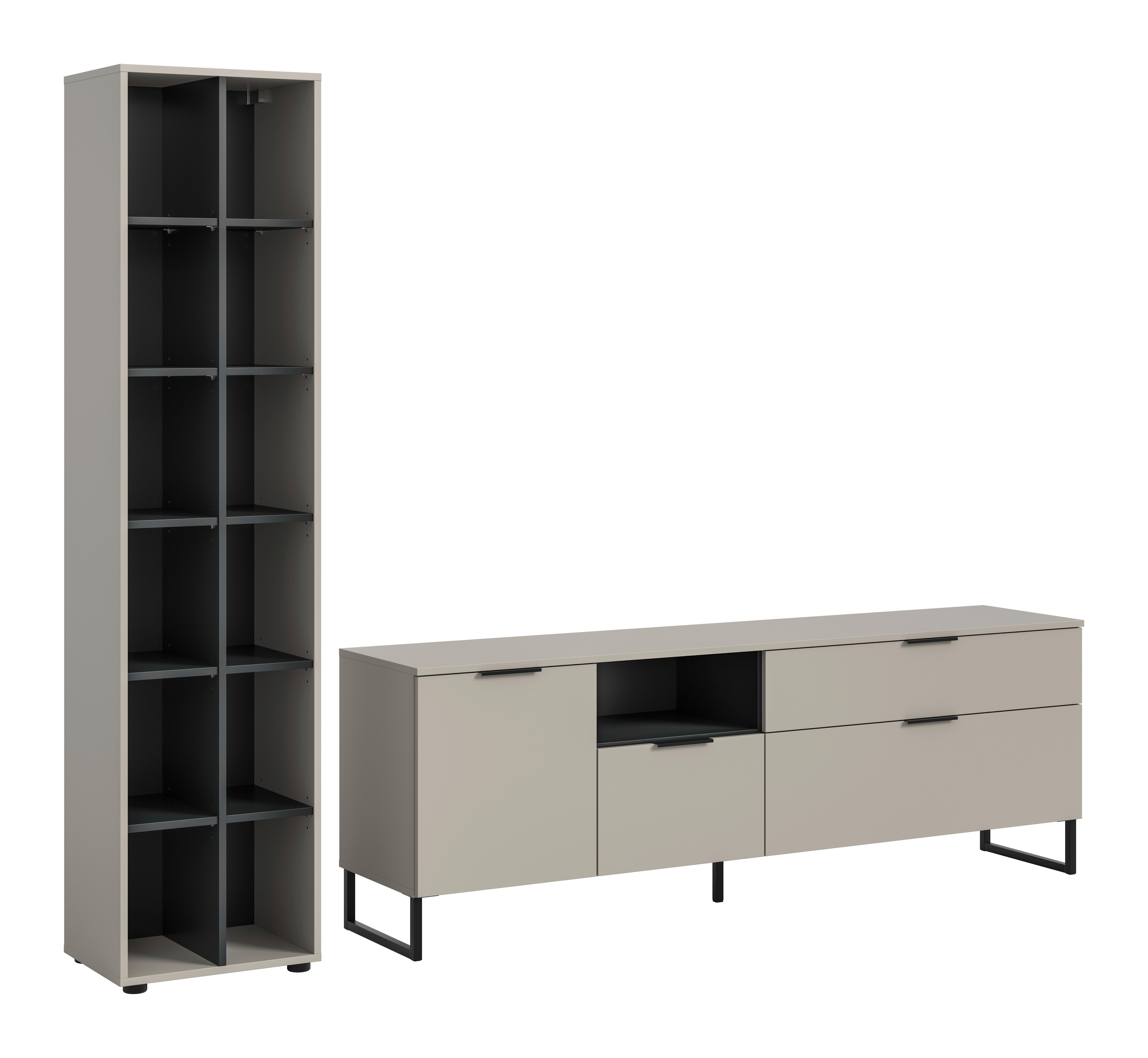 Wohnwand Noida Kaschmirfarben /Schwarz B: 245cm - Kaschmir/Schwarz, Design, Holzwerkstoff (245/192/41cm) - Livetastic