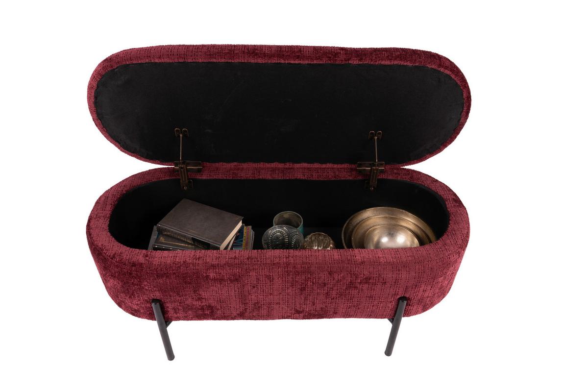 Hockerbank Carla Dunkelrot, L: 95 cm - Schwarz/Dunkelrot, Design, Textil/Metall (95/36/43cm)