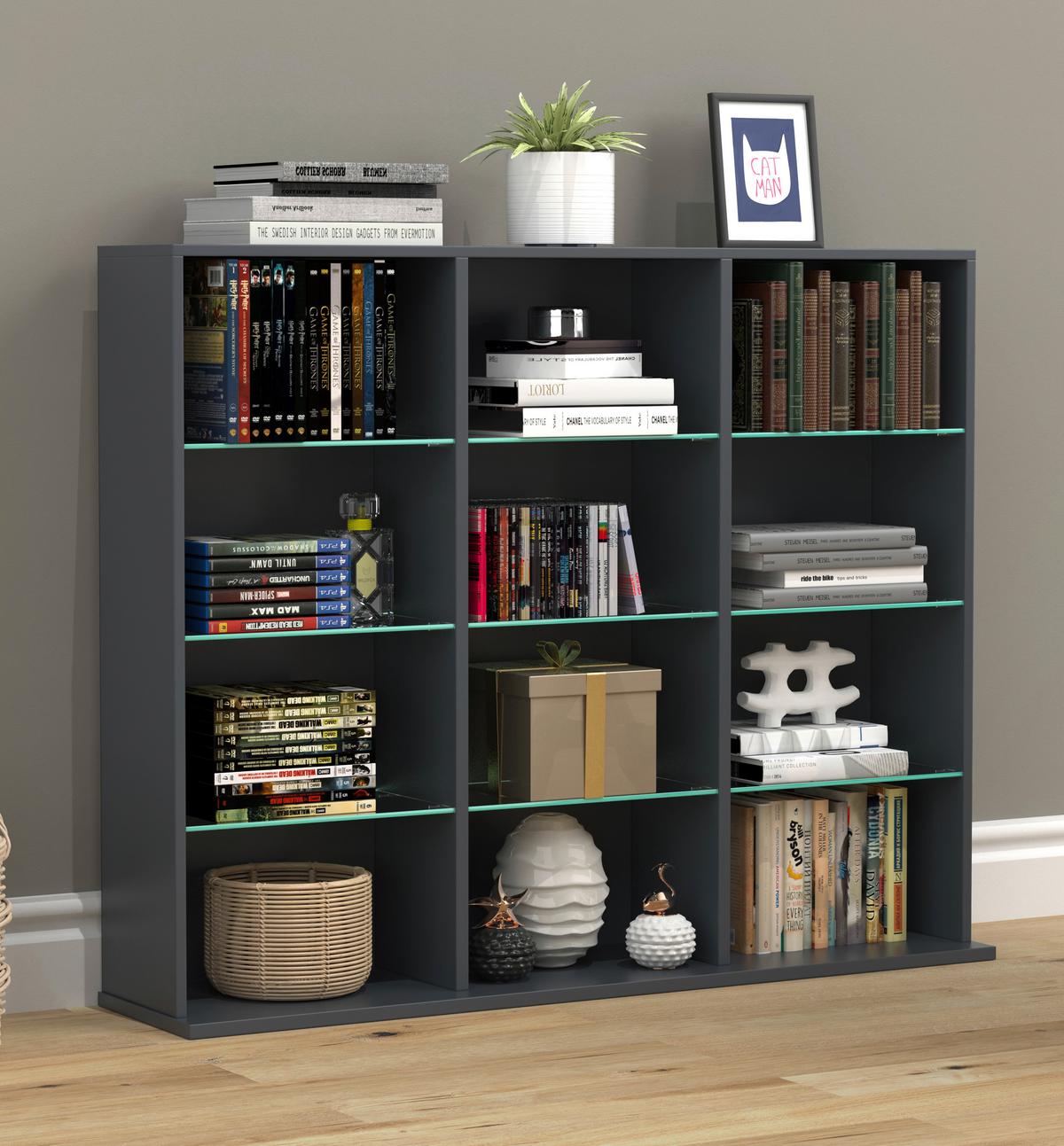 Regal Zilas Anthrazit Dekor B: 102cm - Anthrazit, Design, Glas/Holzwerkstoff (102/82/23cm) - MID.YOU