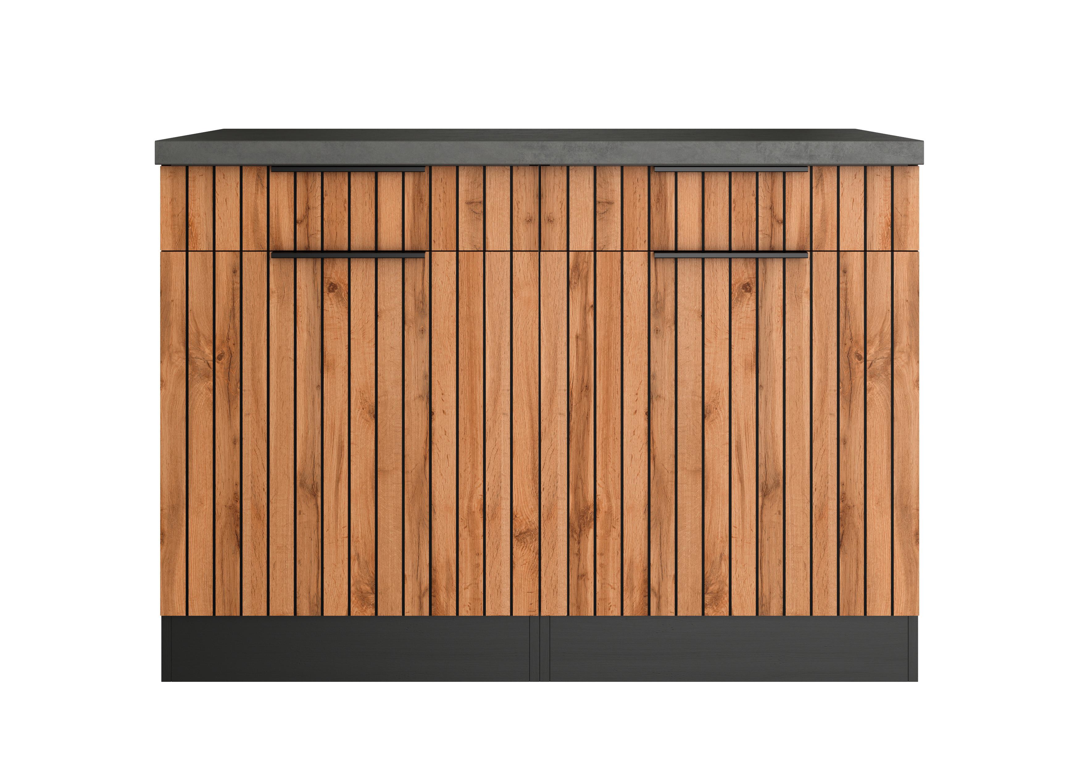Küchenunterschrank Liverpool Graphit, Eiche Dekor B: 120 Cm - Schieferfarben/Eiche Wotan, Basics, Holzwerkstoff (120/85/60cm) - Held