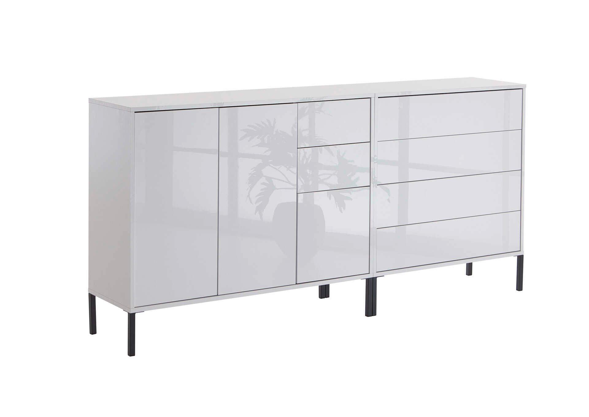 Sideboard Mailand 9 B: 184,5 Cm Weiß - Weiß Hochglanz/Anthrazit, MODERN, Holzwerkstoff (184,5/86/33cm) - MID.YOU