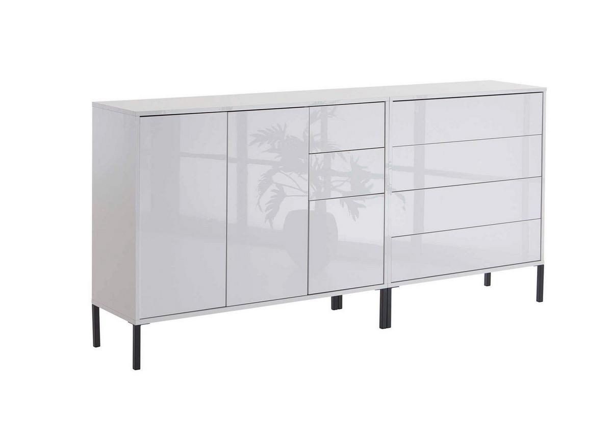 Sideboard Mailand 9 B: 184,5 cm Weiß - Weiß Hochglanz/Anthrazit, MODERN, Holzwerkstoff (184,5/86/33cm) - MID.YOU