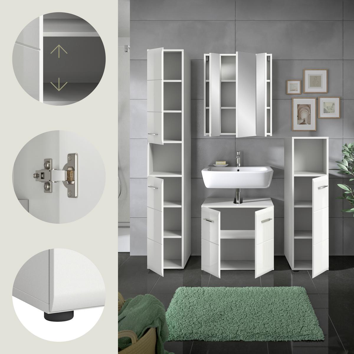 Badezimmer Ice Weiß Hg B: 120 Cm - Weiß Hochglanz/Schwarz, MODERN, Holzwerkstoff (120/185/31cm) - MID.YOU