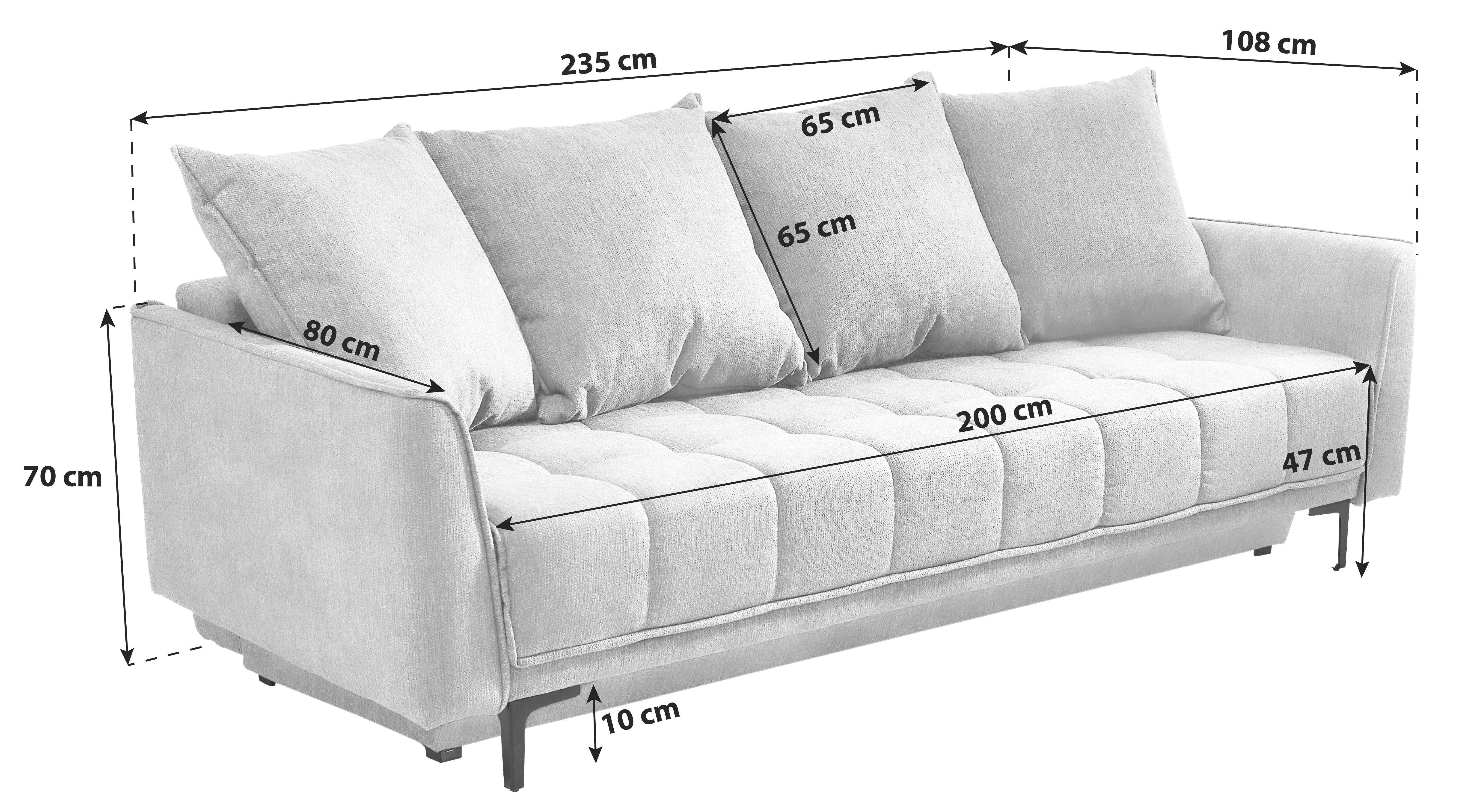 3-sitzer-sofa Mit Schlaffunktion Level B: 235 Cm - Schwarz/Grau, Design, Textil (235/70/108cm) - Livetastic