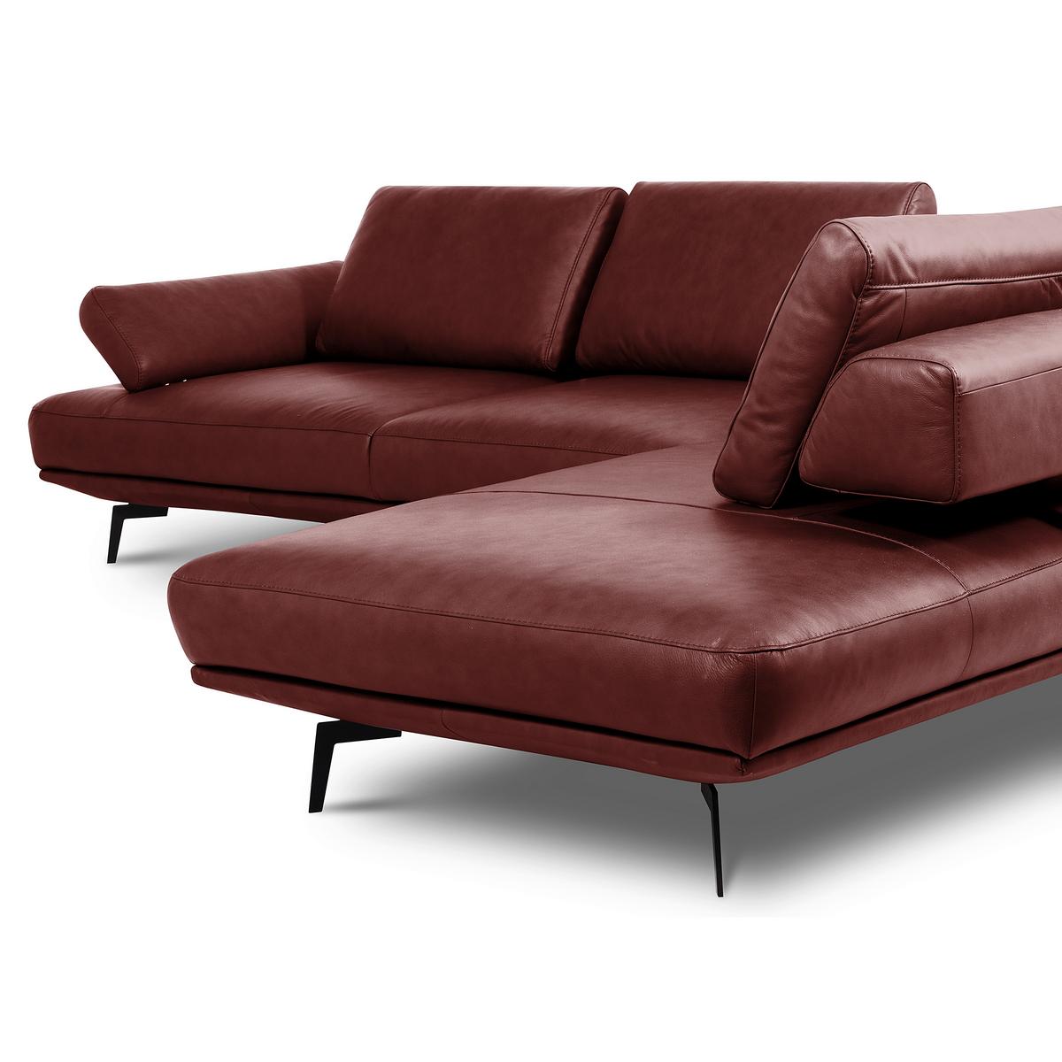 Ecksofa Como Echtleder Rot 306x237 - Rot/Schwarz, Design, Leder (306/237cm) - Livetastic