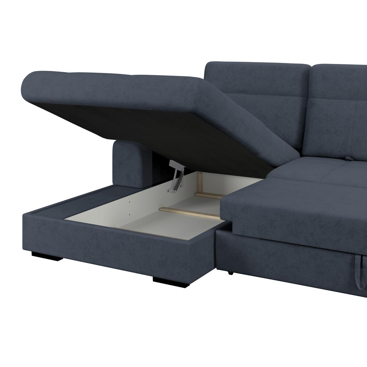 Ecksofa mit Bettfunktion Malaga new Chenille blau - Blau/Schwarz, KONVENTIONELL, Textil (203/286cm) - Ondega