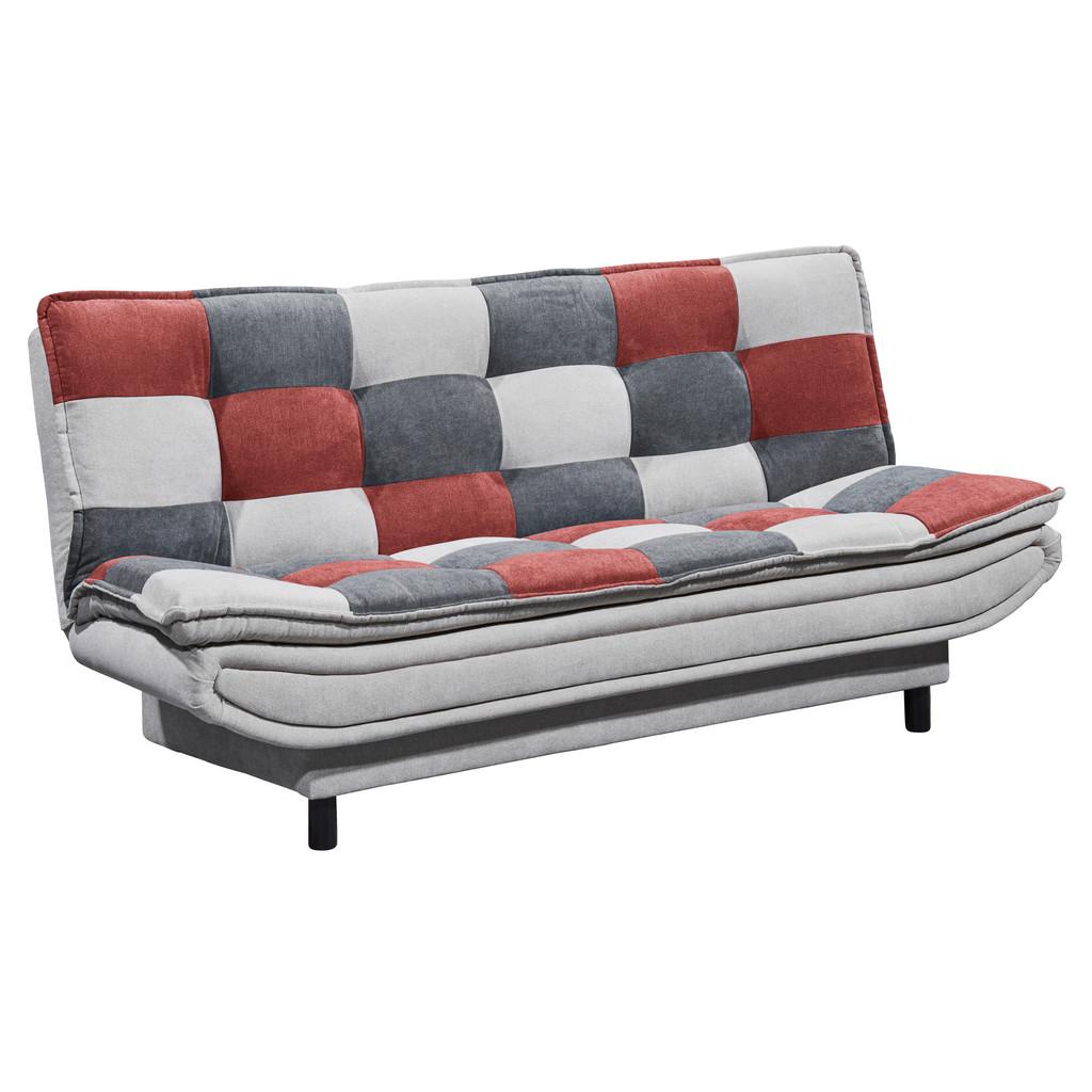 2-Sitzer-Sofa mit Schlaffunktion + Bettkasten Patch Grau/Beere