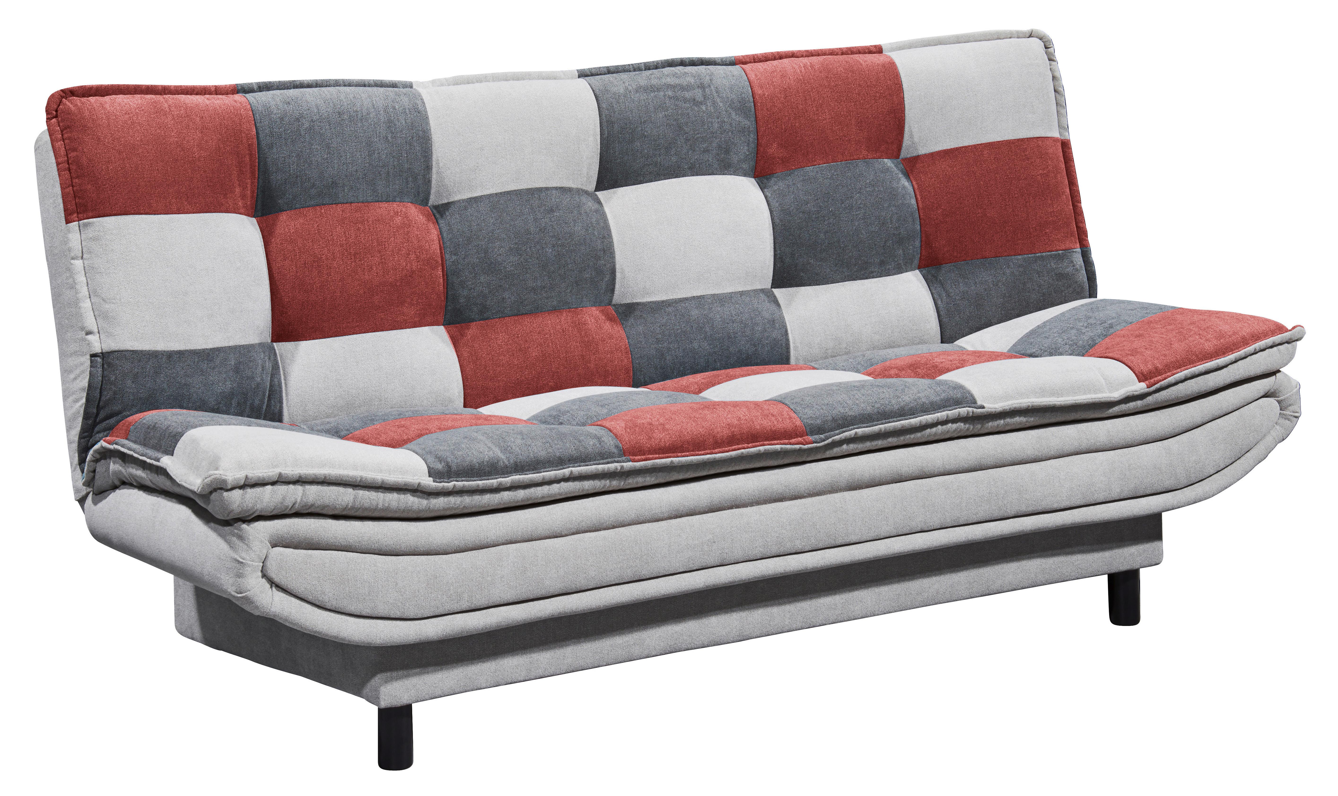2-Sitzer-Sofa mit Schlaffunktion + Bettkasten Patch Grau/Beere - Beere/Dunkelgrau, Basics, Holzwerkstoff/Textil (188/90/89cm) - MID.YOU