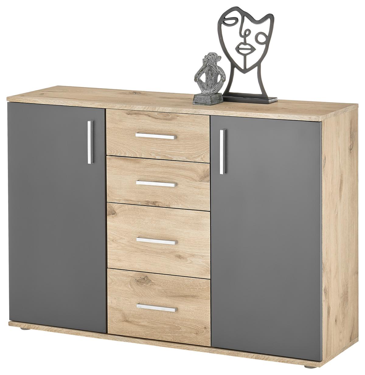 Sideboard Bc 1040 Eichefarben/Grau B - Eichefarben/Silberfarben, Design, Holzwerkstoff (120,0/84,0/35,0cm) - MID.YOU