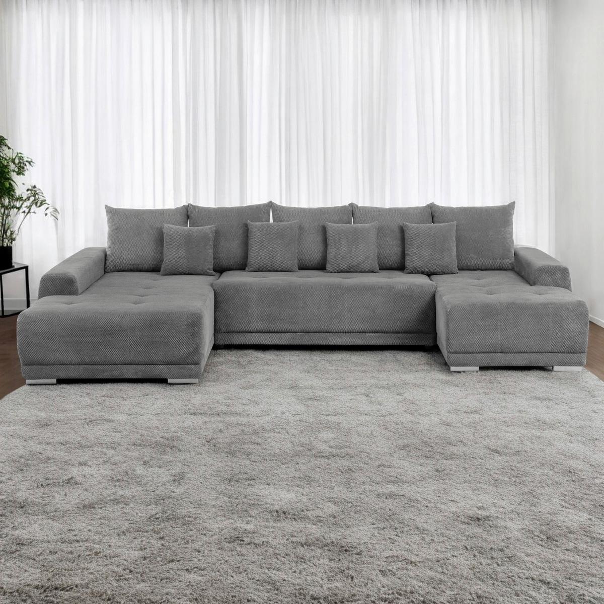 Wohnlandschaft Madeleine Grau U: 203x350x180cm - Silberfarben/Schwarz, Design, Textil (203/350/180cm) - MID.YOU