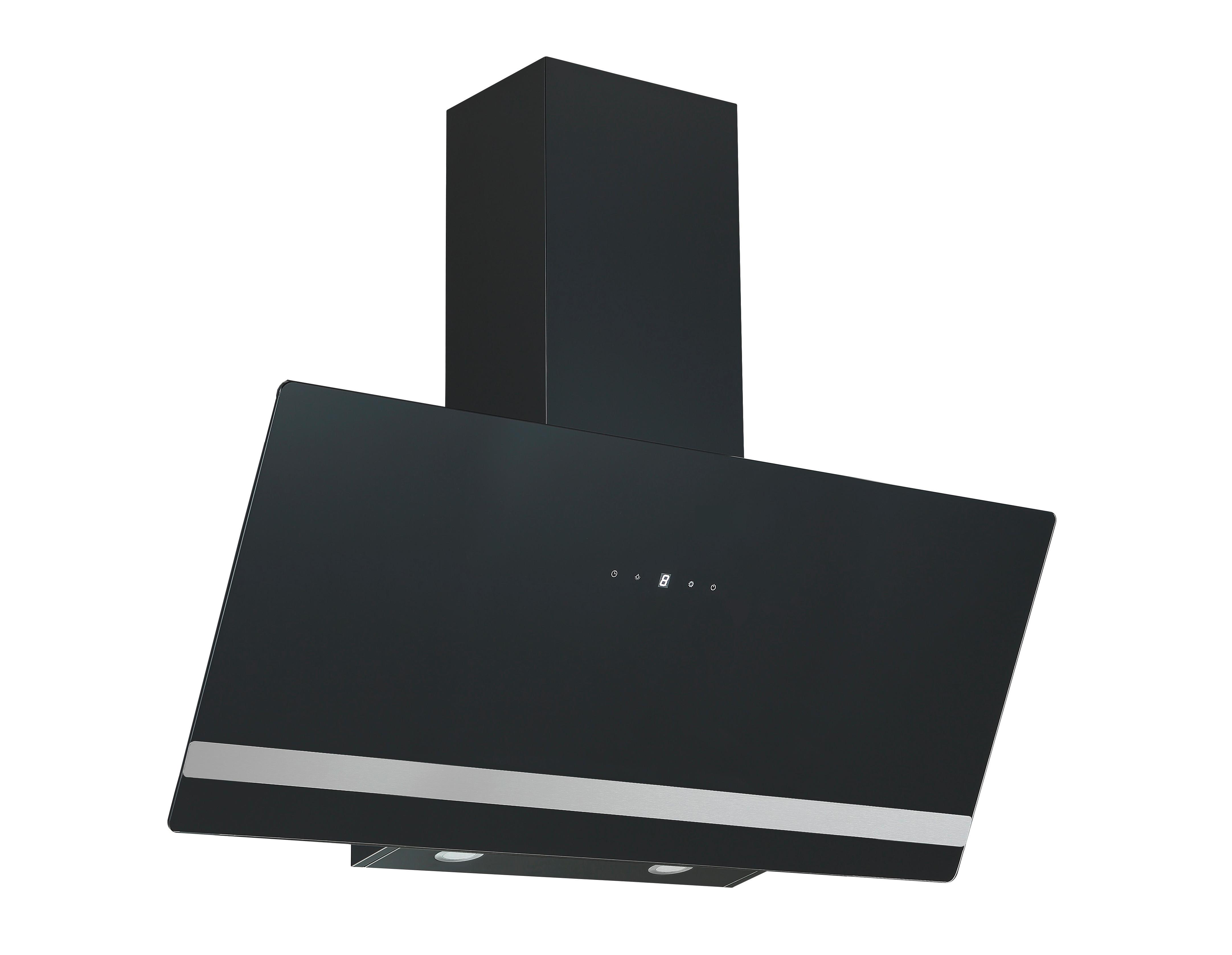Dunstabzugshaube Schwarz B: 90 cm - Schwarz, Basics, Glas (90/111.60/29.6cm) - PKM