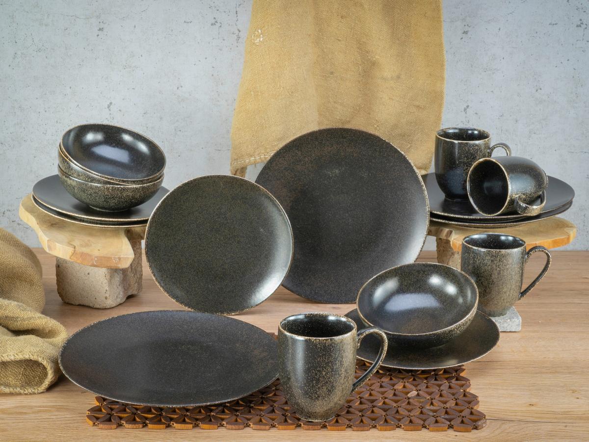 Kombiservice Keramik Schwarz 16-Teilig - Schwarz, Basics, Keramik (30/32/33cm)