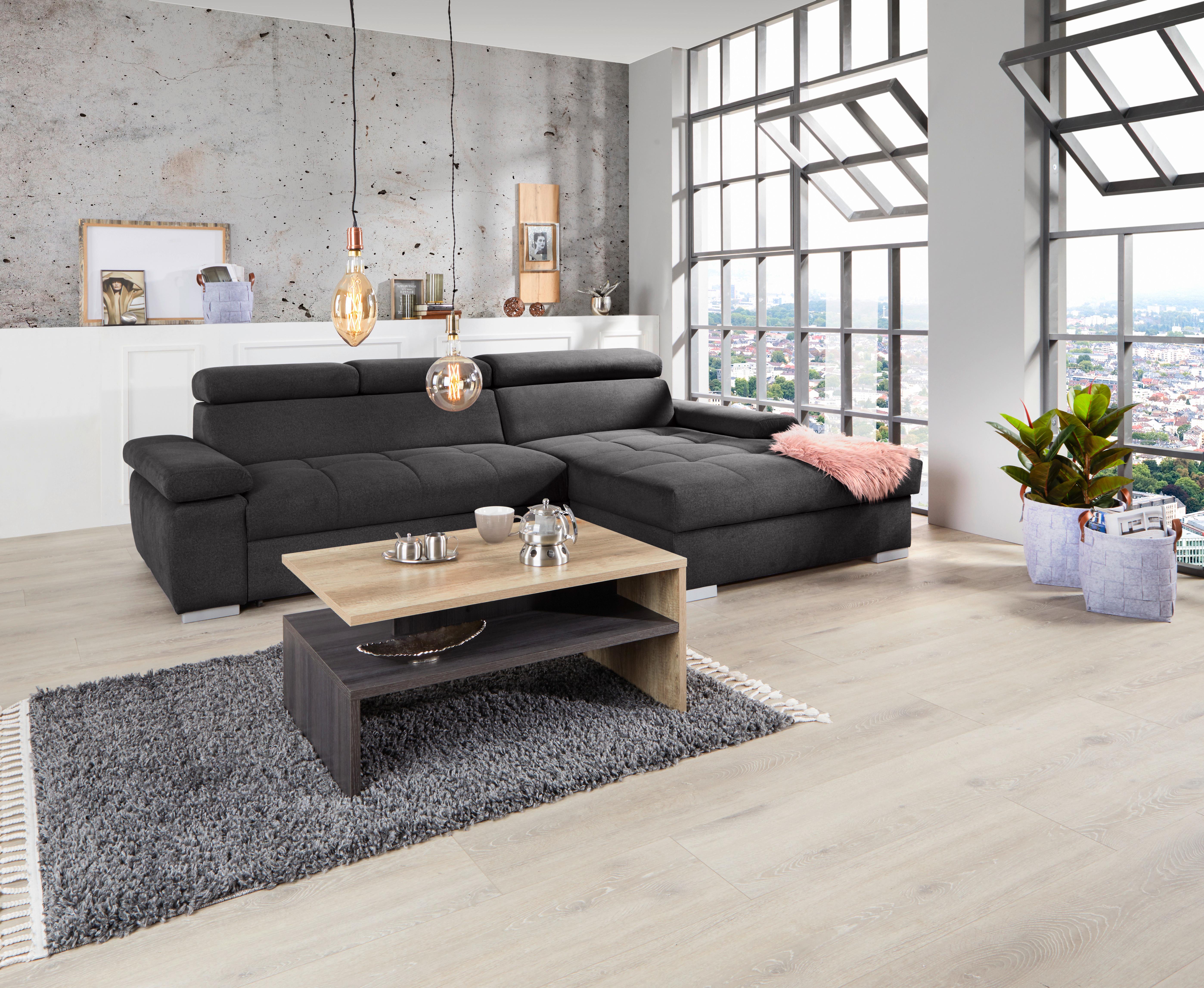 Ecksofa Perry - Silberfarben/Graphitfarben, Design, Textil (292/183cm) - Livetastic