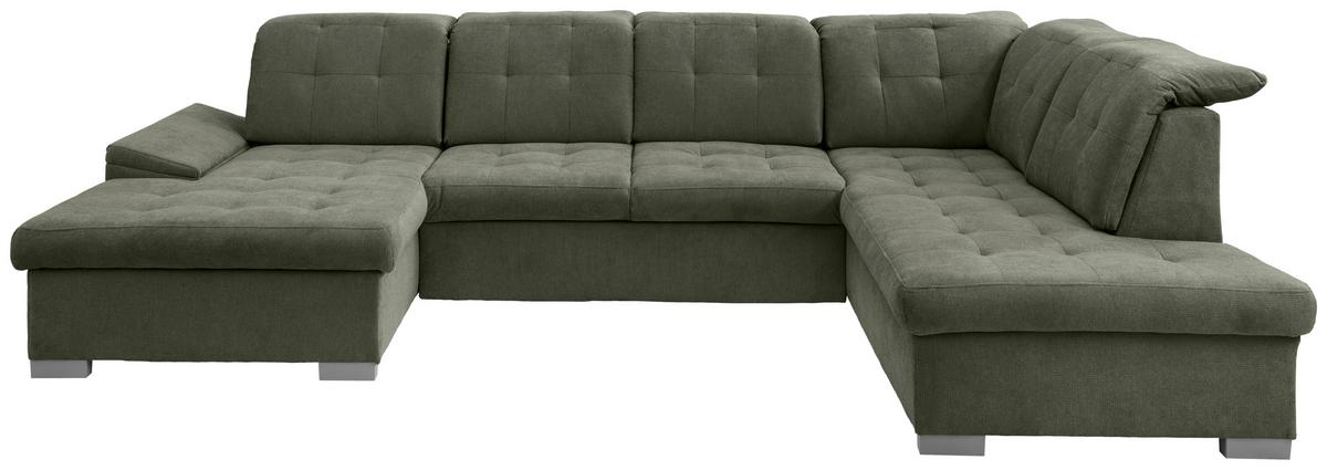 Wohnlandschaft Zira Dunkelgrün U: 169x330x212cm - Chromfarben/Dunkelgrün, MODERN, Textil (169/330/212cm) - Livetastic