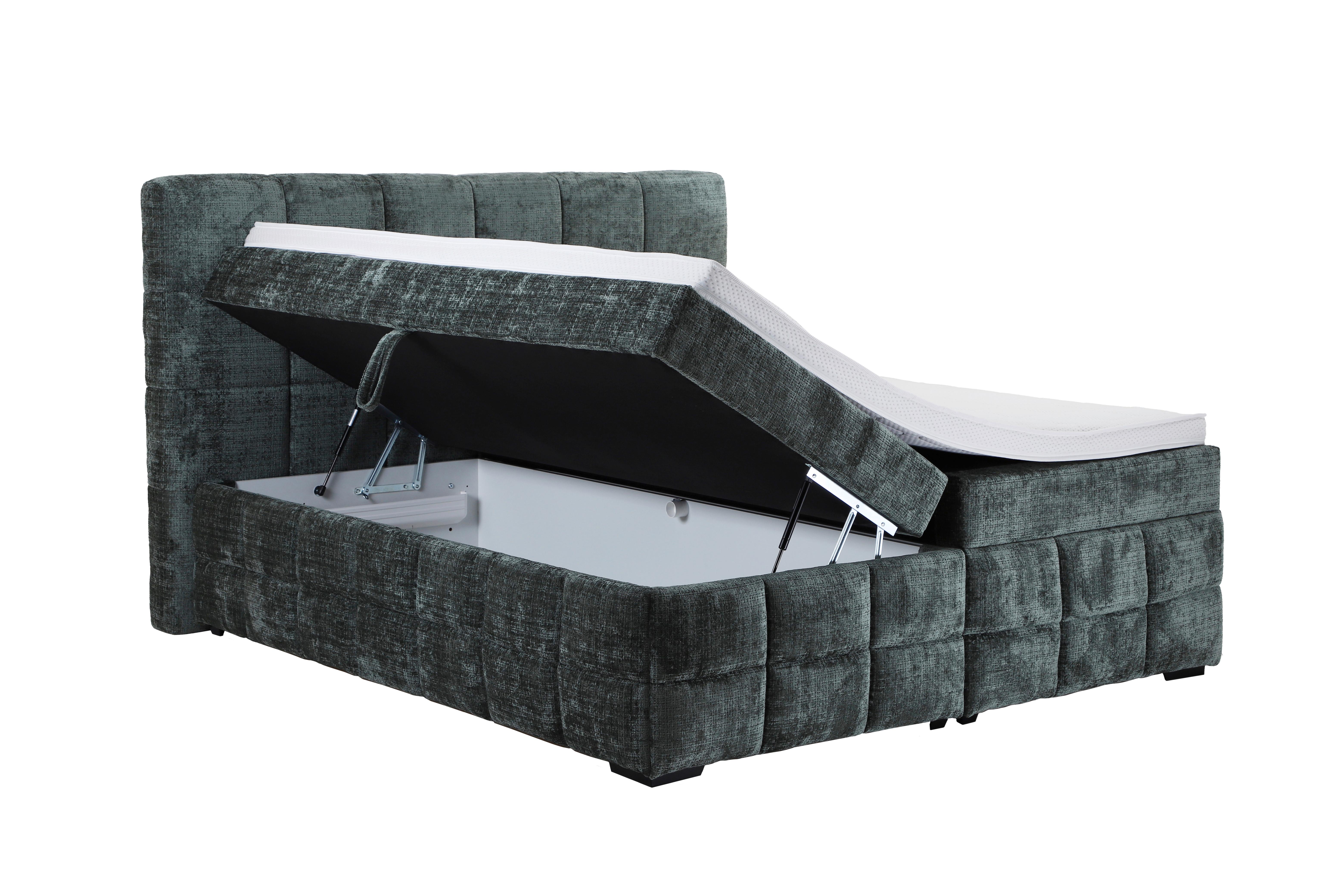 Polsterbett Vega Grün, Lf: 200 X 200 cm - Schwarz/Grün, Trend, Holz/Textil (200/200cm)