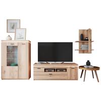 Wohnkombination Modern 3 -teilig. Mit Led Vancouver, Eiche Dekor - Eichefarben, MODERN, Glas/Holzwerkstoff (254/198/44cm)