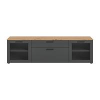 Lowboard Niklas Grau/eiche Dekor B: 185 Cm - Schwarz/Eiche Artisan, Design, Glas/Holzwerkstoff (185/52/40cm) - MID.YOU