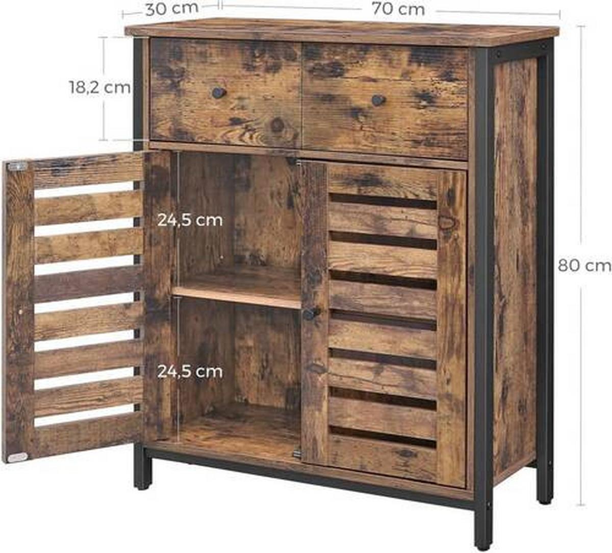 Kommode B: 70 cm Braun/Schwarz - Schwarz/Braun, Trend, Holzwerkstoff/Metall (70/80/30cm) - Boxxx
