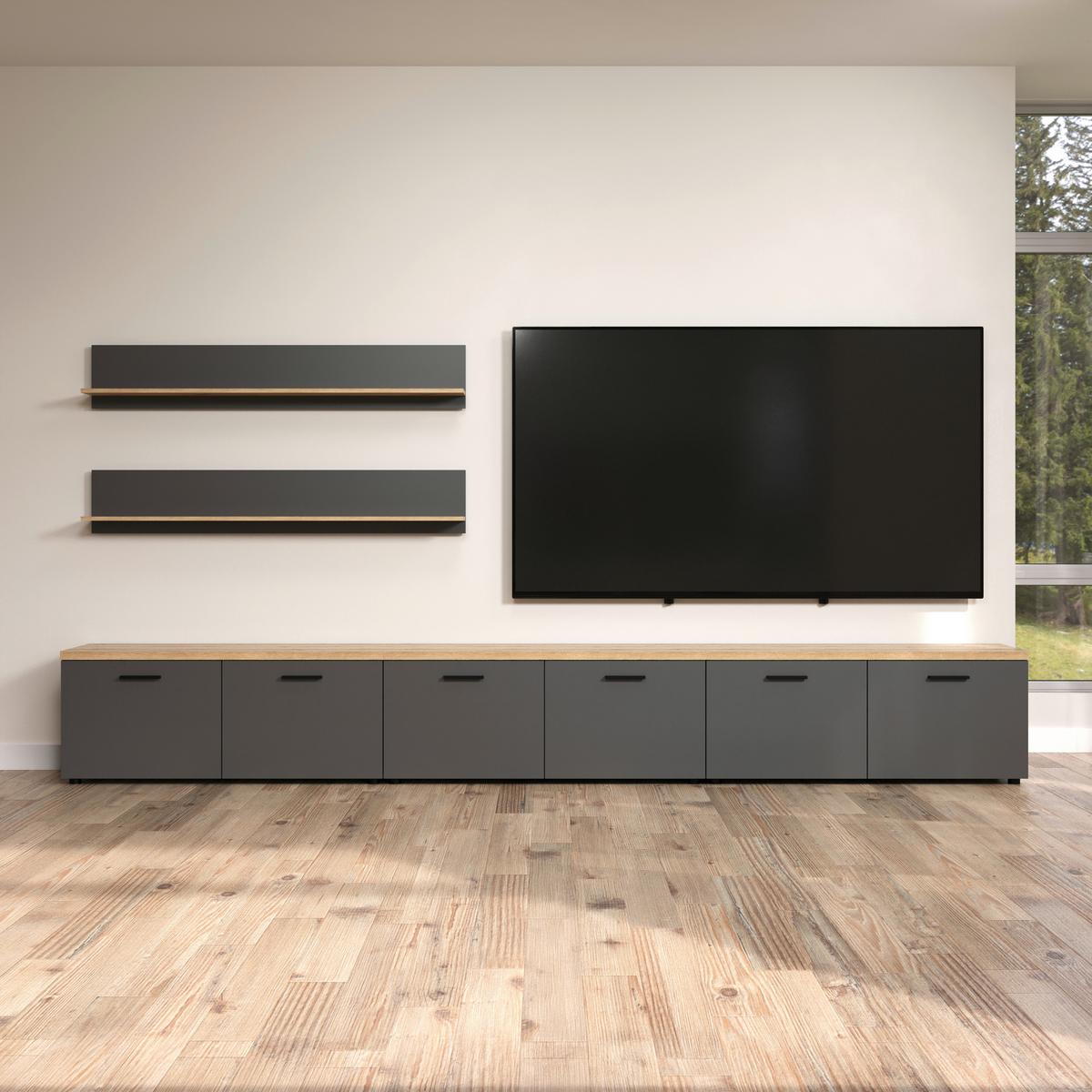 Wohnwand Baggio Anthrazit/Eichefarben B: 360cm - Eichefarben/Anthrazit, Design, Holzwerkstoff (360/180/40cm) - MID.YOU