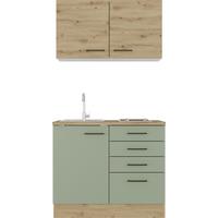 Minikuchyně Cara šířka 100 cm - rákosová zelená/černá, Moderní, kov/kompozitní dřevo (100cm)