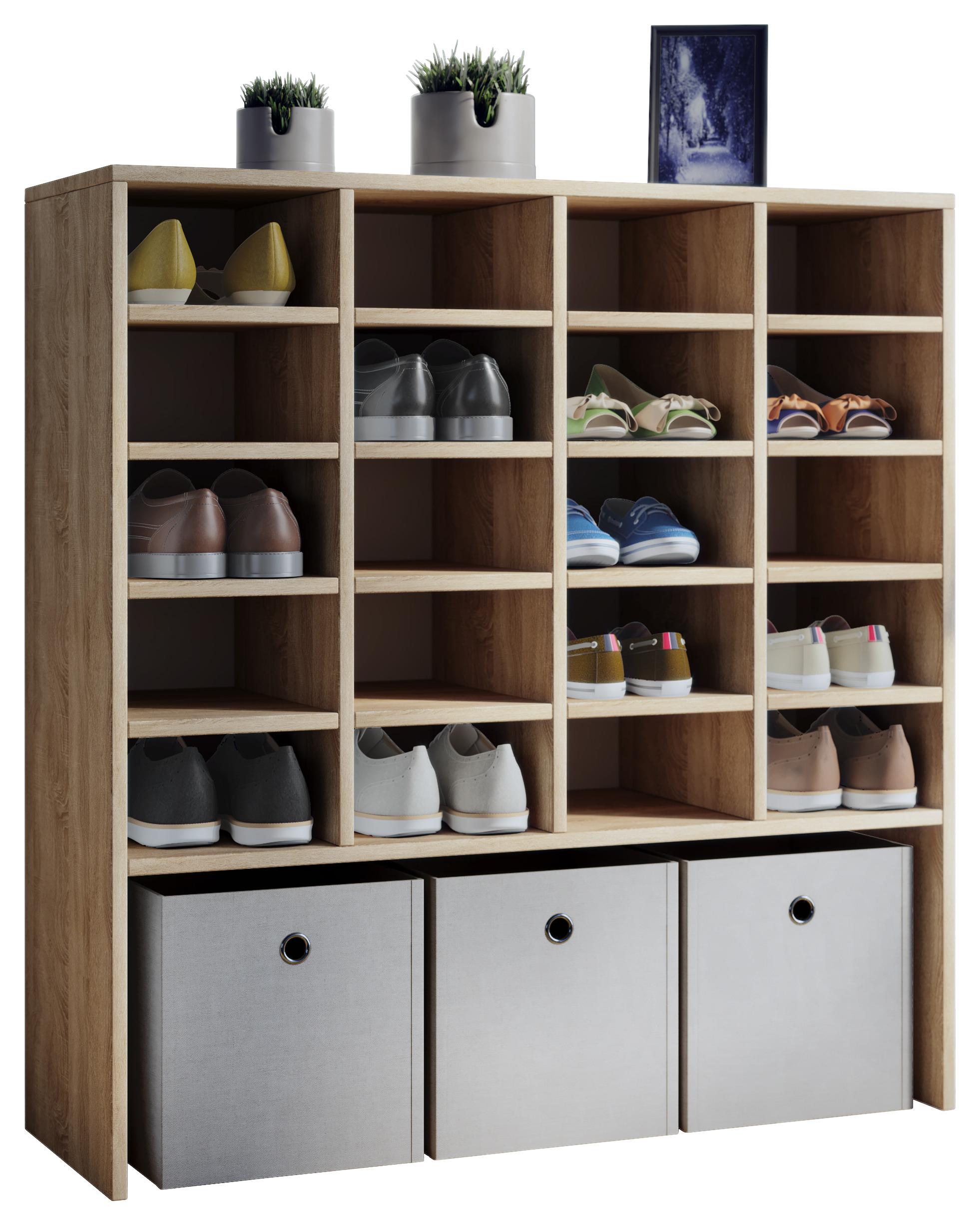 Schuhschrank Hinsol Eiche Dekor 16 Fächer B: 92 cm - Eichefarben, KONVENTIONELL, Holzwerkstoff (92/99/33cm) - MID.YOU
