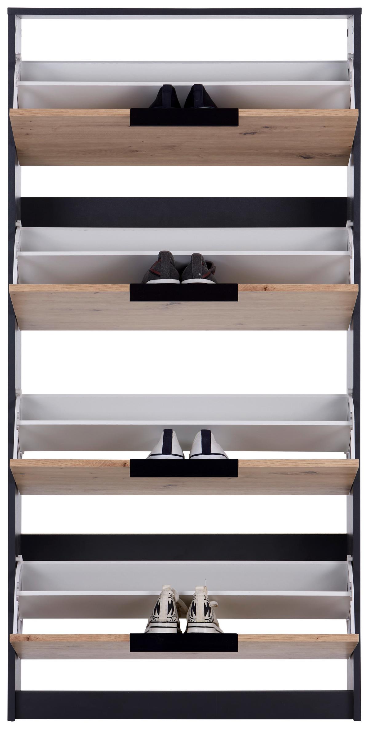 Schuhkipper Anna 4 Klappen Eiche Dekor/anthrazit B: 79 Cm - Eichefarben/Anthrazit, MODERN, Holzwerkstoff (79/162,3/25cm)
