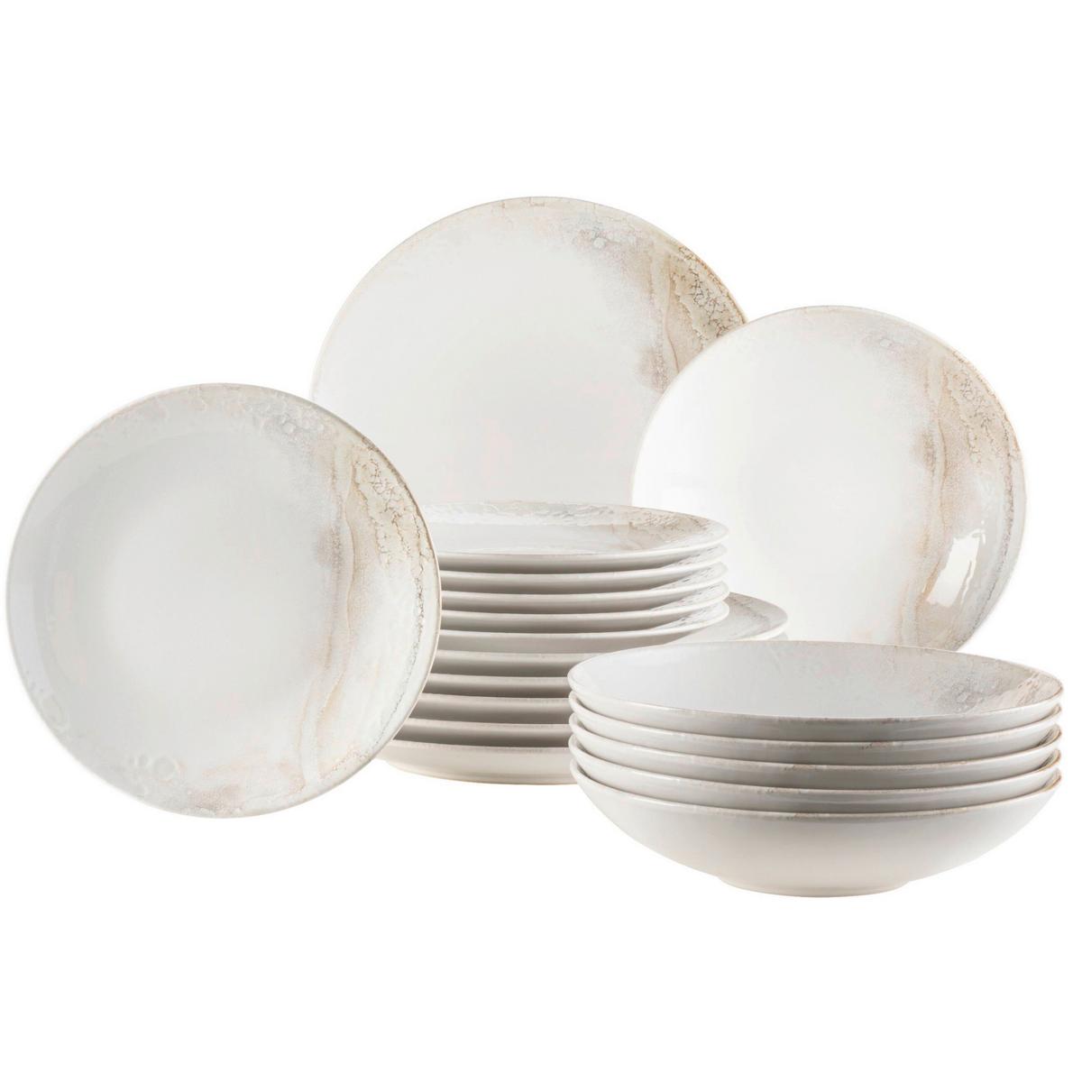 Tafelservice Ossia Steinzeug 6 Personen Geschirr Set - Beige/Weiß, Basics, Keramik (40,5/36,5/49cm) - Mäser