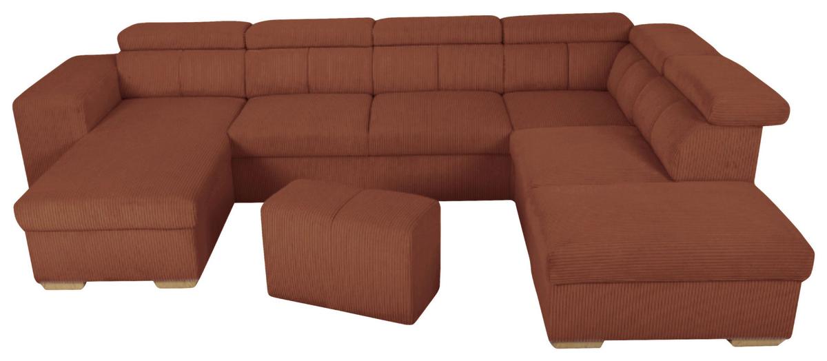 Schlafsofa mit Bettkasten Sirius XL,terracotta,219x334cm - Eichefarben/Terracotta, KONVENTIONELL, Holz/Holzwerkstoff