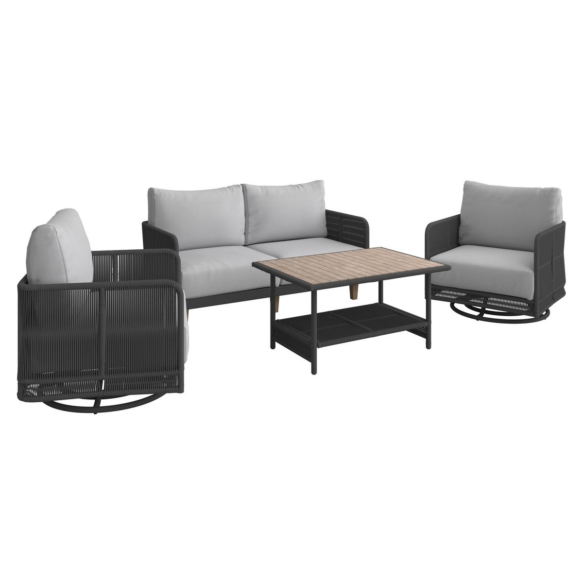 Záhradná sedacia súprava MALIA - farba akácie/svetlosivá, Modern, kov/drevo (146/60/72cm) - Bessagi Garden