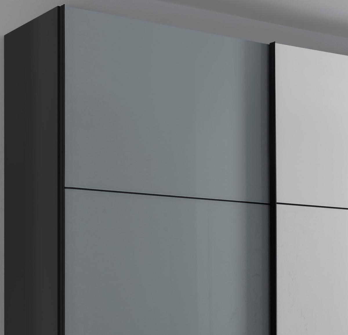 Schwebetürenschrank Glasfront 249 Cm Includo, Hellgrau/weiß - Dunkelgrau/Hellgrau, MODERN, Glas/Holzwerkstoff (249/222/68cm)