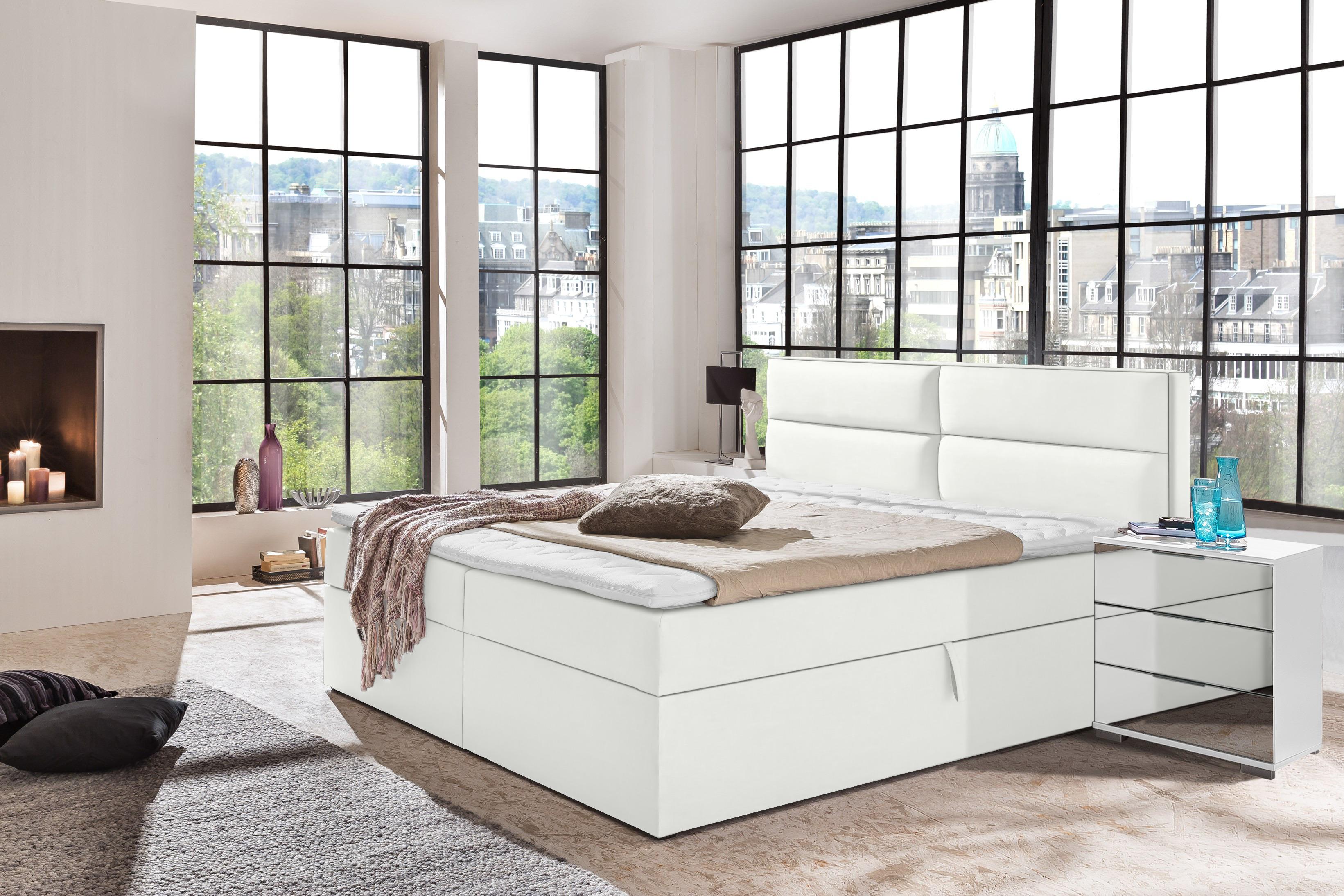 Boxspringbett mit Topper + Bettkasten 180x200cm Mercura - Weiß, MODERN, Holzwerkstoff/Textil (180/200cm) - MID.YOU