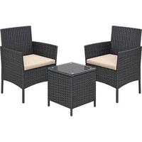 Gartenset 3-Tlg. Schwarz Beige inkl. Tisch mit Glasplatte - Beige/Schwarz, MODERN, Glas/Kunststoff - Modante